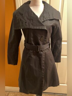 Soia & Kyo | Black Double-Breasted Trench Coat Wide Collar Belted Women’s